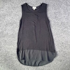 Witchery Tank Top Womens 2XS Black Woven Spliced Stretch‎ Round Neck Low Hem